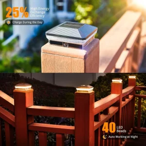 6/12 Pack 4x4 Solar Post Lights Outdoor, 40 LEDs 30 Lumens  3 Modes - Thumbnail Image 3
