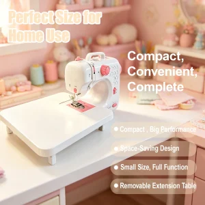 Portable Mini Electric Sewing Machine 47 PCS Tool Kit with  Extension Table, 12 Built-in Stitch Patterns, Foot Pedal Control & Built-in LED Light, - Thumbnail Image 5