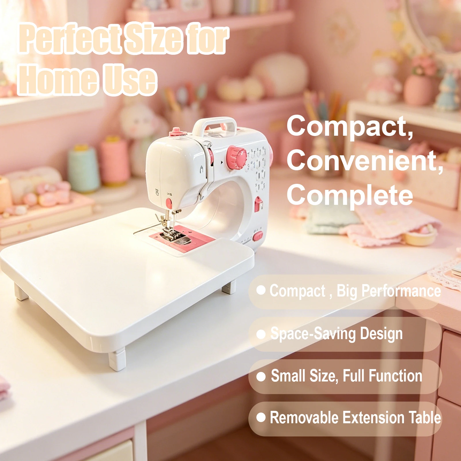 Portable Mini Electric Sewing Machine 47 PCS Tool Kit with  Extension Table, 12 Built-in Stitch Patterns, Foot Pedal Control & Built-in LED Light, - Image 5
