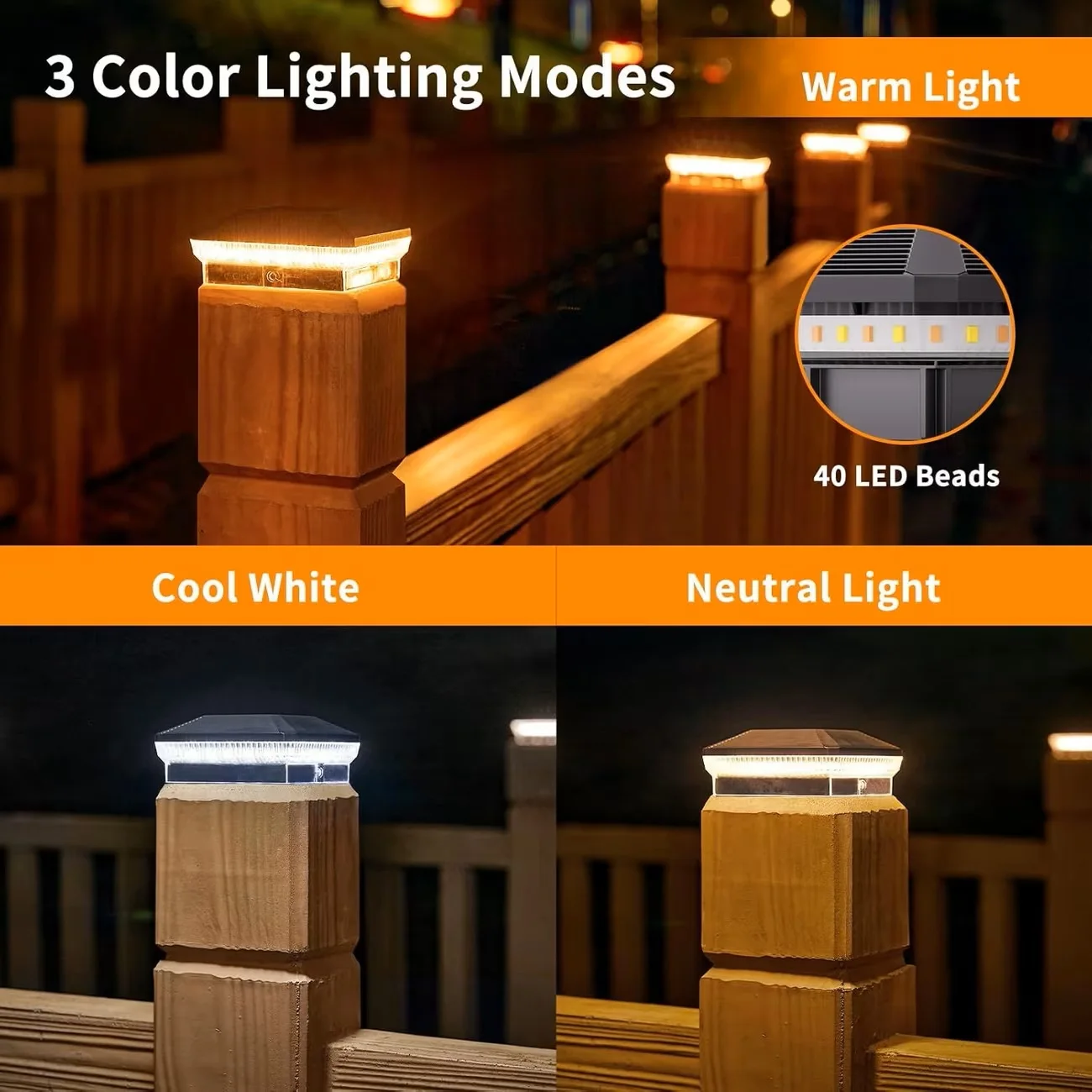 6/12 Pack 4x4 Solar Post Lights Outdoor, 40 LEDs 30 Lumens  3 Modes - Image 4
