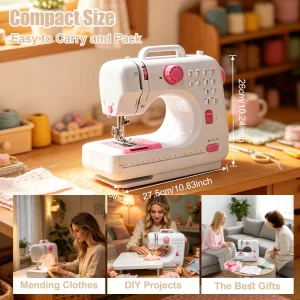 Portable Mini Electric Sewing Machine 47 PCS Tool Kit with  Extension Table, 12 Built-in Stitch Patterns, Foot Pedal Control & Built-in LED Light, - Thumbnail Image 4