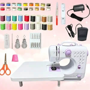 Portable Mini Electric Sewing Machine 47 PCS Tool Kit with  Extension Table, 12 Built-in Stitch Patterns, Foot Pedal Control & Built-in LED Light, - Thumbnail Image 6