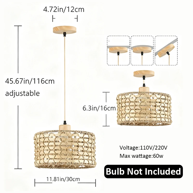 Wicker Rattan Pendant Lamp Chandelier - Image 6