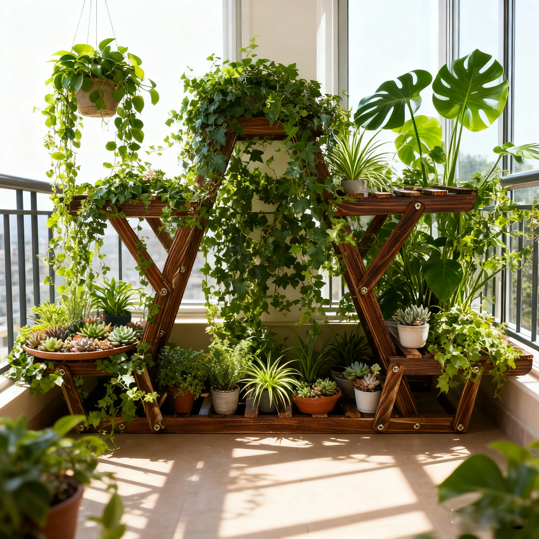 6 Tiered Corner Wood Plant Stand - Image 1