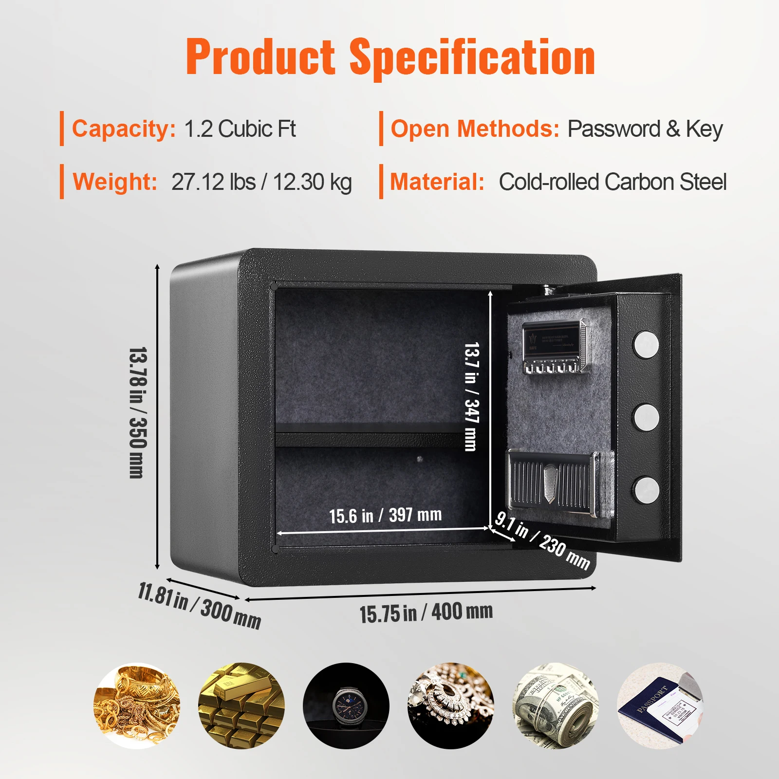 1.2/0.5 Cubbic Ft Electronic Safe Deposit  Box W/ Digital Access & Override Keys - Image 7
