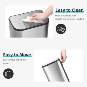 20/50L Stainless Steel Kitchen Trash Can Soft-Close Lid - Removable Inner Bucket  Hands-Free - Thumbnail Image 5