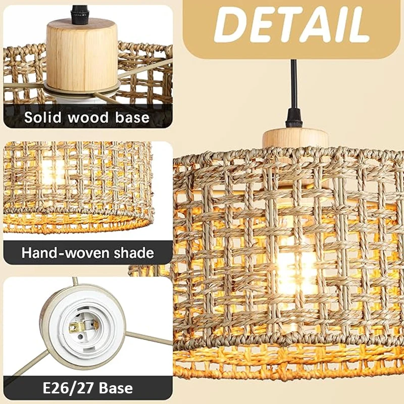 Wicker Rattan Pendant Lamp Chandelier - Image 5