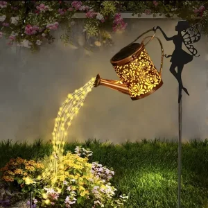 Solar Fairy Watering Can Lights Metal Garden Decor Outdoor - Thumbnail Image 6