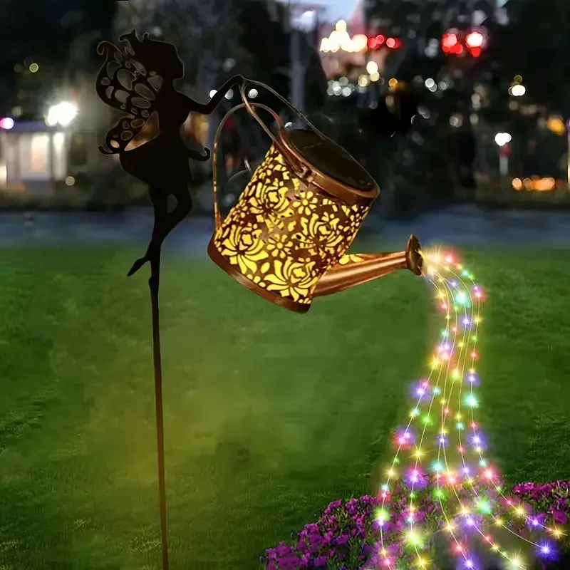 Solar Fairy Watering Can Lights Metal Garden Decor Outdoor - Image 5