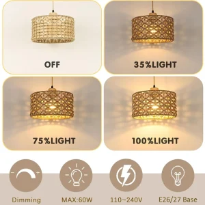 Wicker Rattan Pendant Lamp Chandelier - Thumbnail Image 4