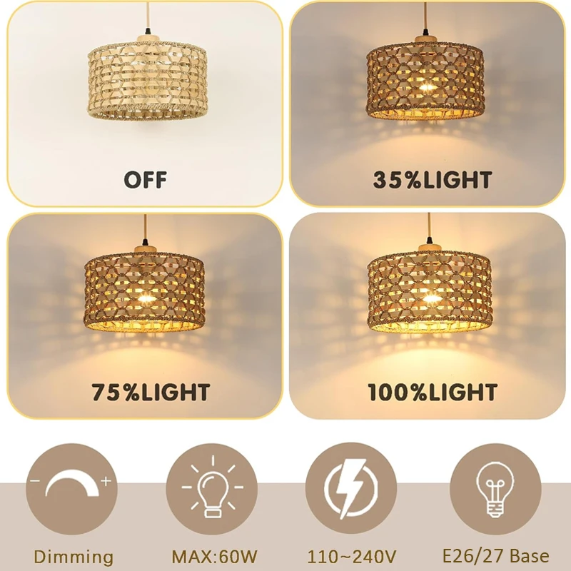 Wicker Rattan Pendant Lamp Chandelier - Image 4