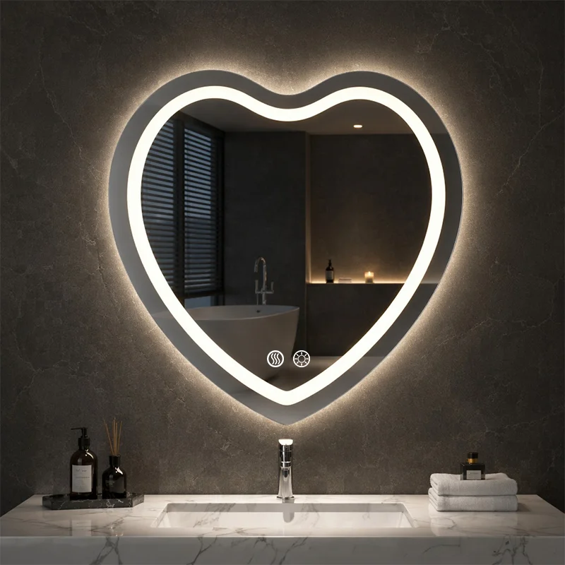 Heart-shaped LED Mirror Wall Mount, Anti-Fog Dimmable with Touch Control & Brightness Memory - Image 6