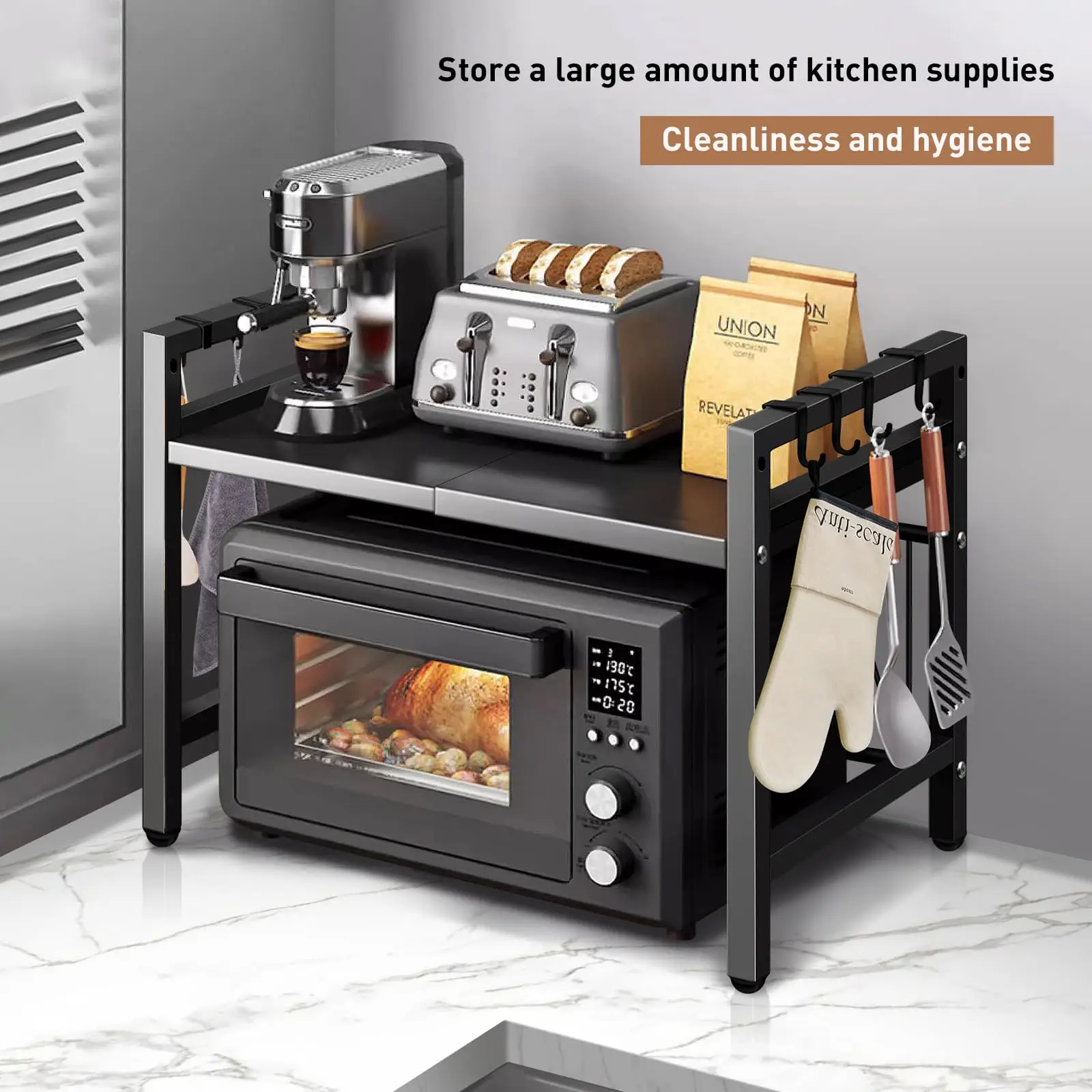 1pc Expandable 42-64cm Microwave Shelf Organizer - Image 4