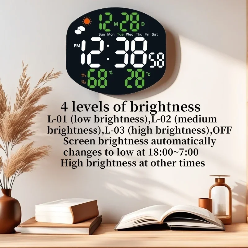 Weather Station Large Digital Wall Clock TEMP Alarm - Image 3