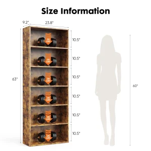 6 Tier Wooden Shelf Bookcase 63 Inch Tall Standing - Thumbnail Image 2