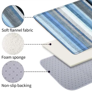 Multi Shade Blue Grey White Horizontal Stripe Runner Rug, Non-Slip Rug for Kitchen, Entryway, Bathroom & Living Room Decor - Thumbnail Image 4