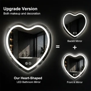Heart-shaped LED Mirror Wall Mount, Anti-Fog Dimmable with Touch Control & Brightness Memory - Thumbnail Image 4