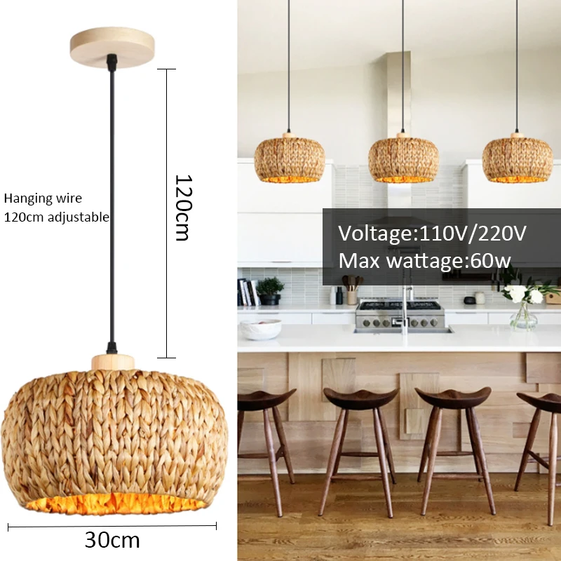 Wicker Rattan Pendant Lamp Chandelier - Image 7