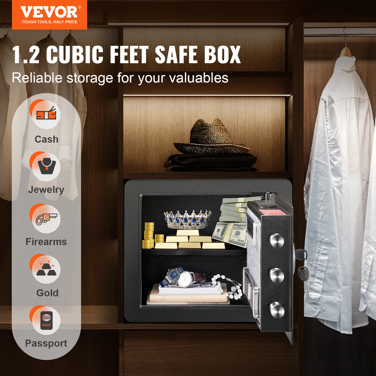 1.2/0.5 Cubbic Ft Electronic Safe Deposit  Box W/ Digital Access & Override Keys - Image 2