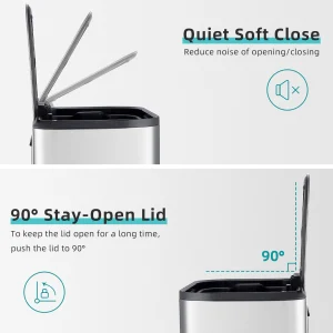 20/50L Stainless Steel Kitchen Trash Can Soft-Close Lid - Removable Inner Bucket  Hands-Free Step - Thumbnail Image 4