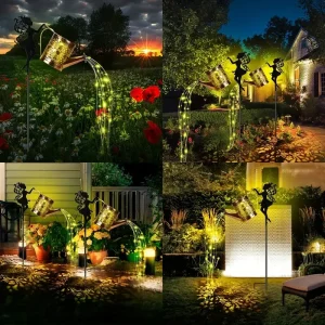 Solar Fairy Watering Can Lights Metal Garden Decor Outdoor - Thumbnail Image 4