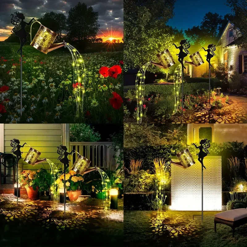 Solar Fairy Watering Can Lights Metal Garden Decor Outdoor - Image 4