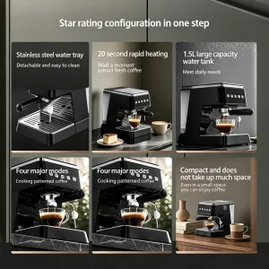 Espresso Coffee Machine Fast Heat Auto Extraction Milk Frother - Thumbnail Image 2