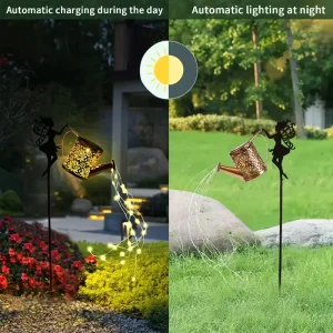 Solar Fairy Watering Can Lights Metal Garden Decor Outdoor - Thumbnail Image 3