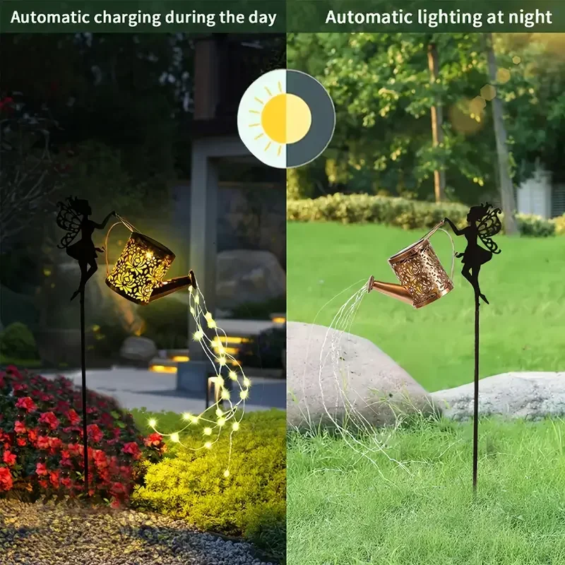 Solar Fairy Watering Can Lights Metal Garden Decor Outdoor - Image 3