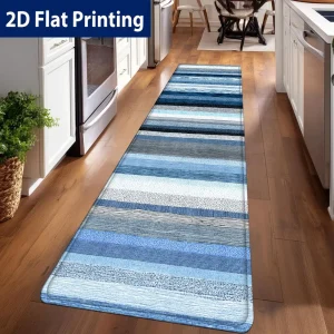 Multi Shade Blue Grey White Stripe Runner Rug - Thumbnail Image 6