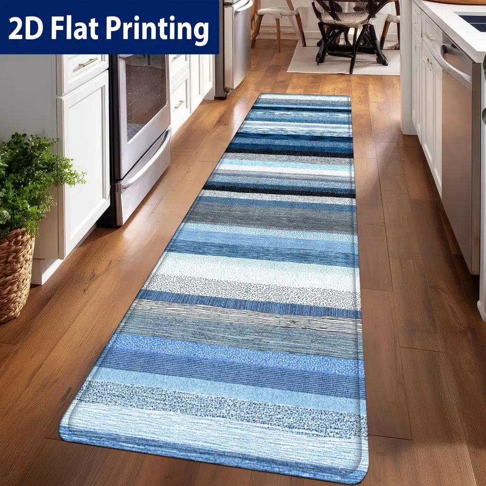 Multi Shade Blue Grey White Stripe Runner Rug - Image 6