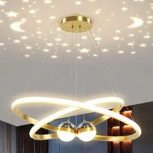 Modern Ring Chandelier with Moon Stars  Black/Gold Circle LED - Thumbnail Image 4