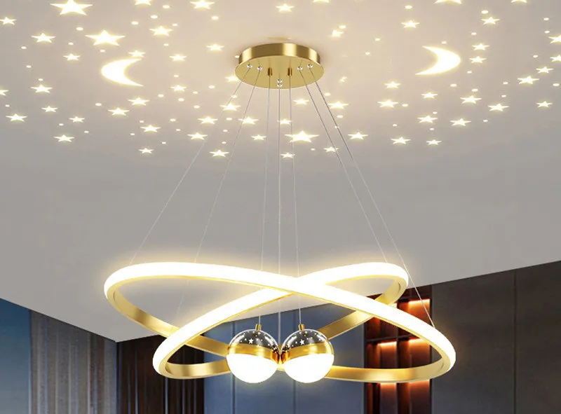 Modern Ring Chandelier with Moon Stars  Black/Gold Circle LED - Image 4