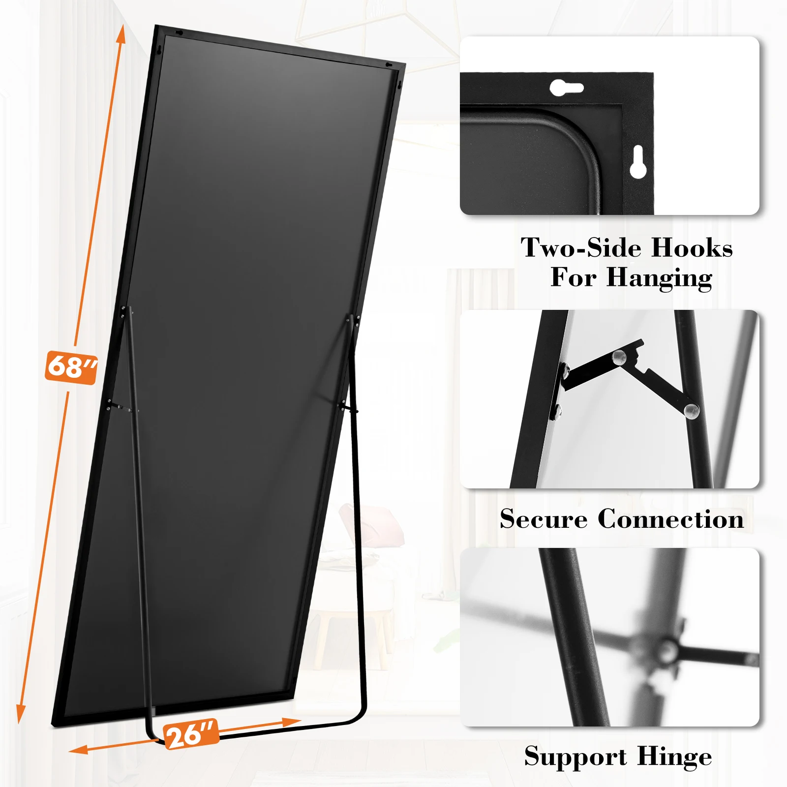 68"x26" Full Length Mirror Free Standing Aluminum Frame - Image 2
