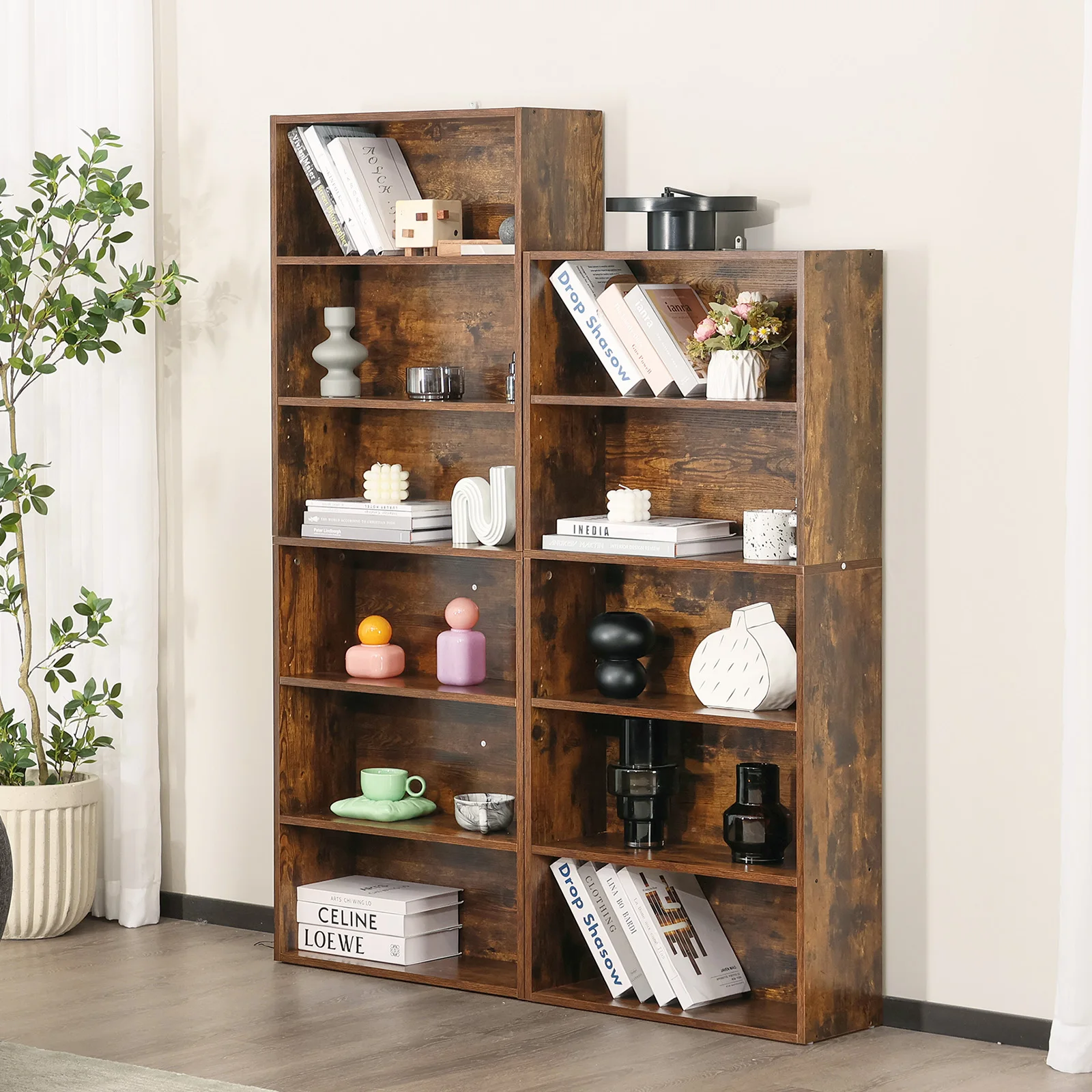 6 Tier Wooden Shelf Bookcase 63 Inch Tall Standing - Image 1