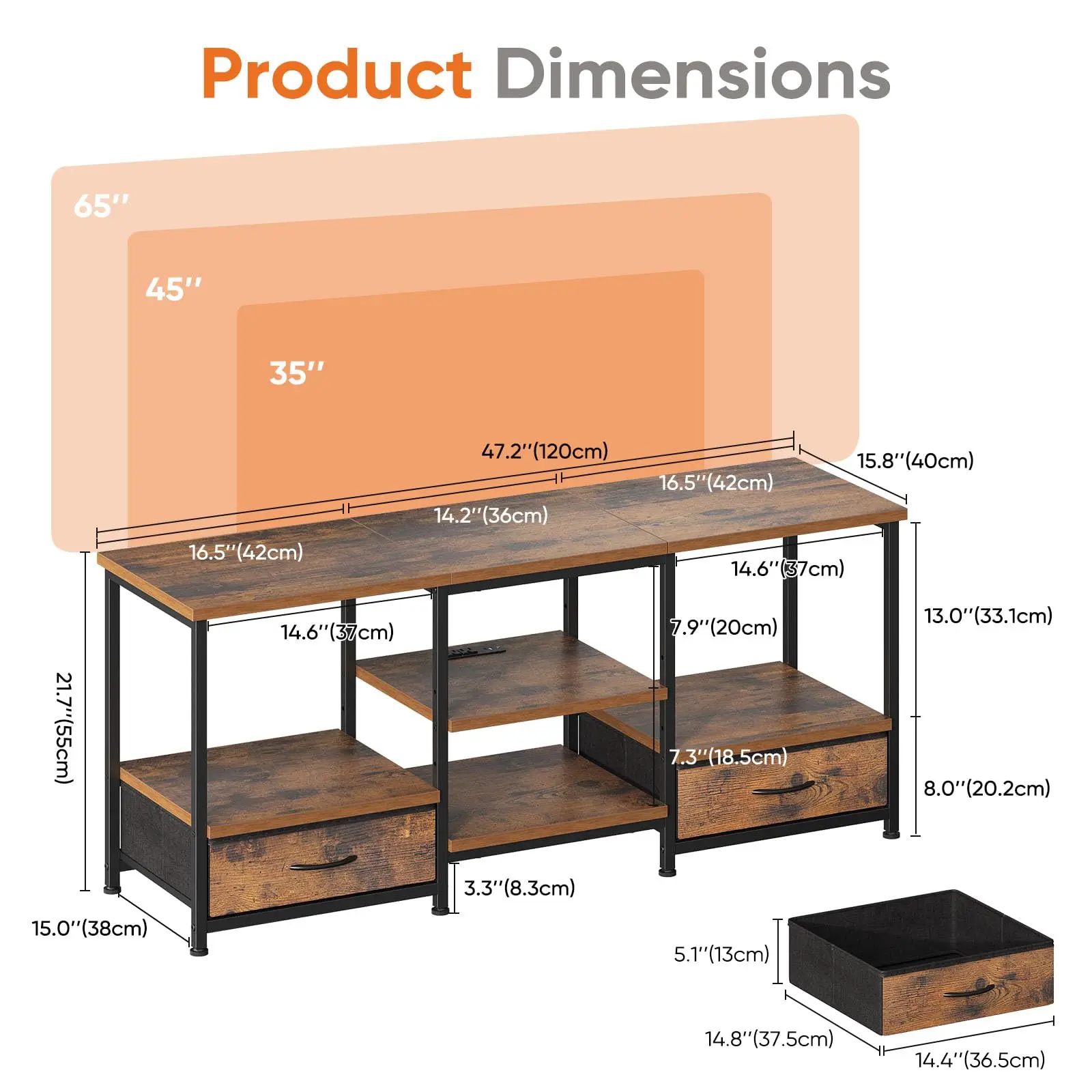 63IN Wooden Tv Stand For Up To 75 Inch TV Entertainment Center - Image 7