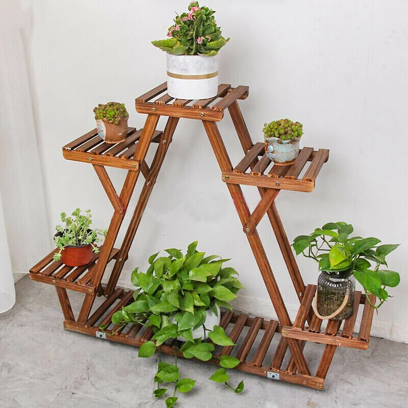 6 Tiered Corner Wood Plant Stand - Image 3