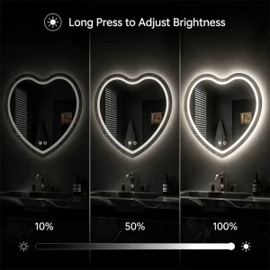 Heart-shaped LED Mirror Wall Mount, Anti-Fog Dimmable with Touch Control & Brightness Memory - Thumbnail Image 5