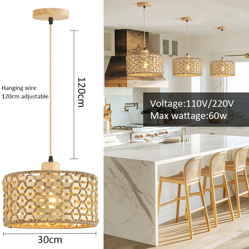 Wicker Rattan Pendant Lamp Chandelier - Image 9