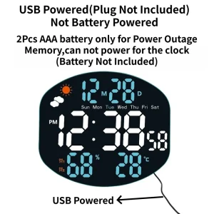 Weather Station Large Digital Wall Clock TEMP Alarm - Thumbnail Image 4