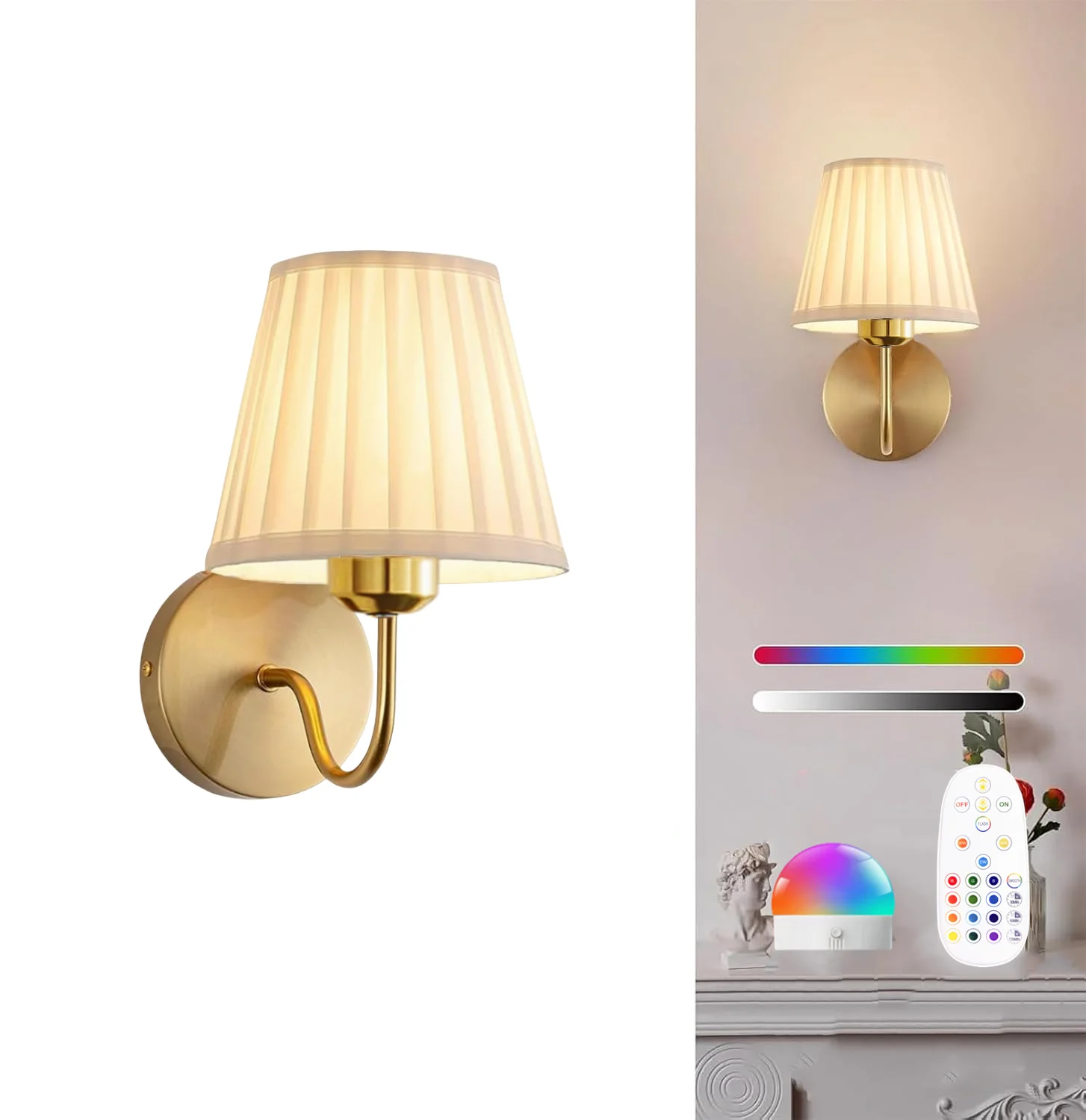 Battery-Powered Wall Light, Wireless Charging Remote Control, Dimmable, - Image 8