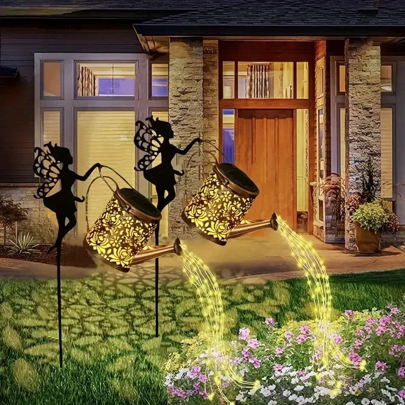 Solar Fairy Watering Can Lights Metal Garden Decor Outdoor - Image 2
