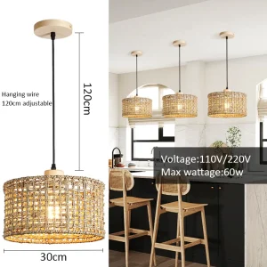 Wicker Rattan Pendant Lamp Chandelier - Thumbnail Image 8