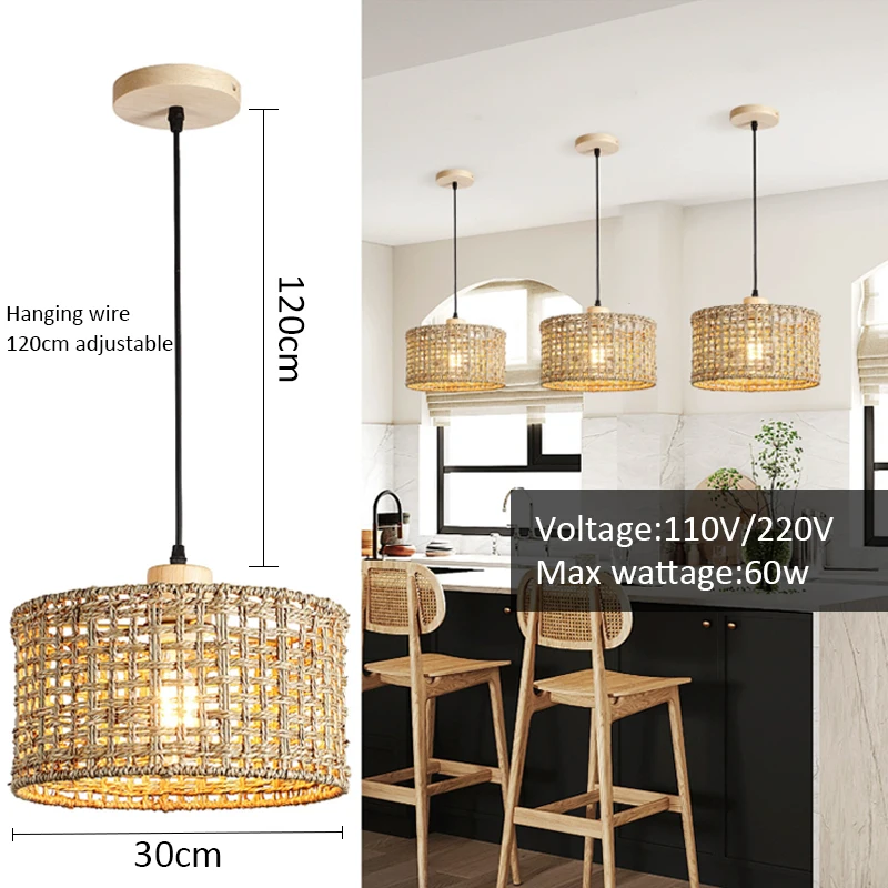 Wicker Rattan Pendant Lamp Chandelier - Image 8