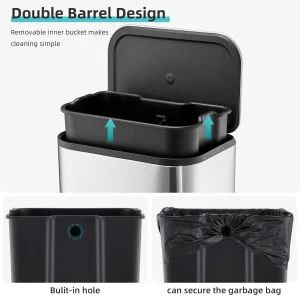 20/50L Stainless Steel Kitchen Trash Can Soft-Close Lid - Removable Inner Bucket  Hands-Free - Thumbnail Image 7