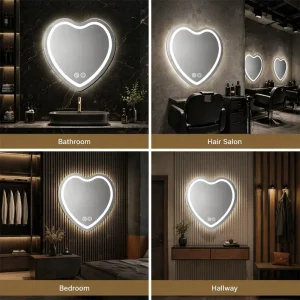 Heart-shaped LED Mirror Wall Mount, Anti-Fog Dimmable with Touch Control & Brightness Memory - Thumbnail Image 7