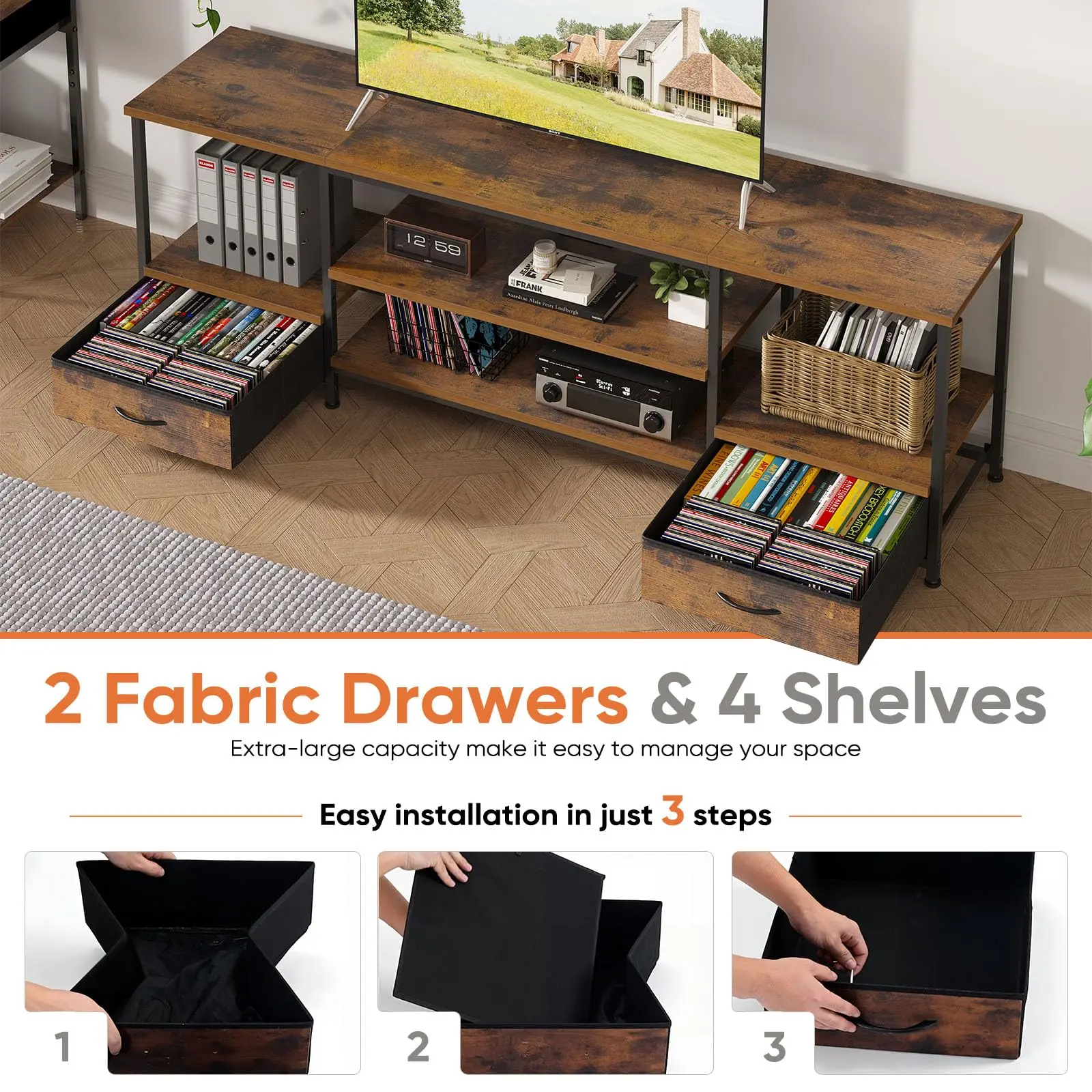 63IN Wooden Tv Stand For Up To 75 Inch TV Entertainment Center - Image 4