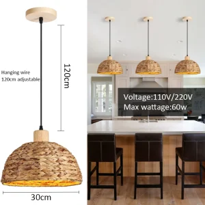 Wicker Rattan Pendant Lamp Chandelier - Thumbnail Image 10