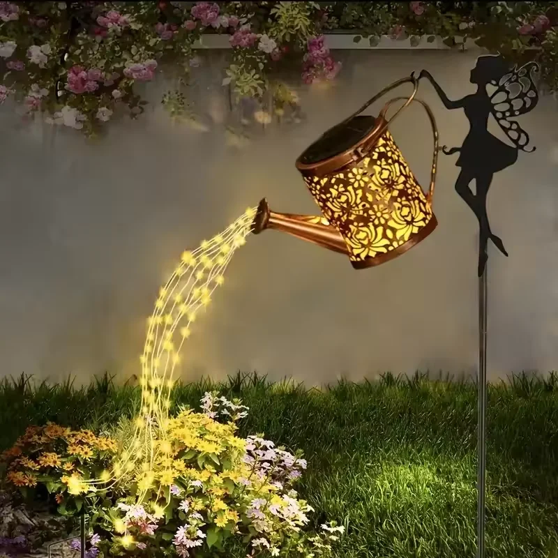 Solar Fairy Watering Can Lights Metal Garden Decor Outdoor - Image 1