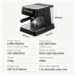 Espresso Coffee Machine Fast Heat Auto Extraction Milk Frother - Thumbnail Image 6